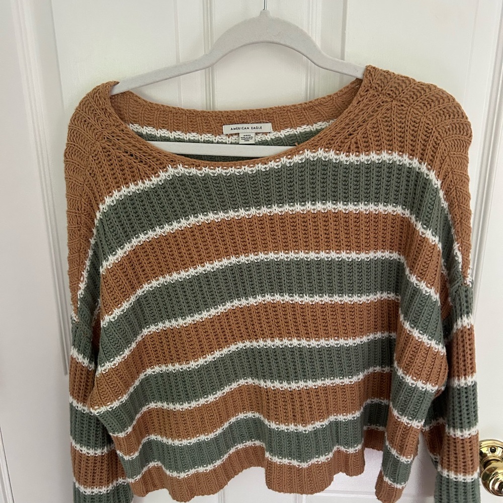 American Eagle Outfitters Brown and Green Crew Neck Sweater